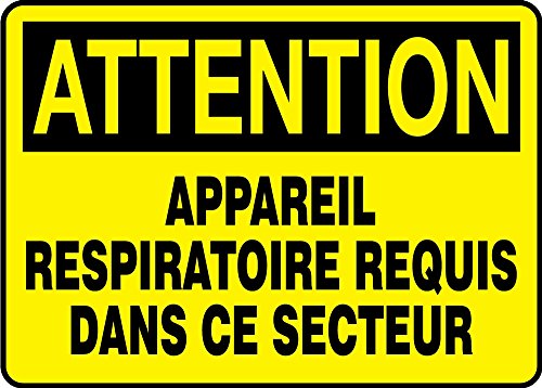 Panneau Caution Respirators Required Accuform vinyle adhésif signalisation industrielle