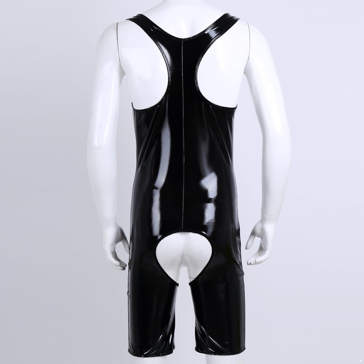 Freebily Homme Erotique Strings sous-vêtements Body Ouvert Zippe Cuir Brillant Extensible Débardeur Bodysuit Jumpsuit Combinaison Leotard Underwear de Nuit Clubwear M-4XL