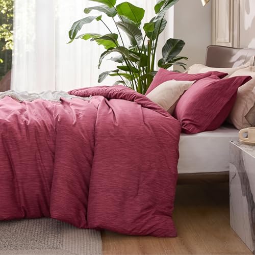 Image of Bedsure Full Comforter Set - Dark Red Soft Bedding for All Seasons, Cationic Dyed Bed Set, 3 Pieces, 1 Full Size Comforter (82 inchx86 inch) and 2 Pillow Shams (20 inchx26 inch+2 inch)