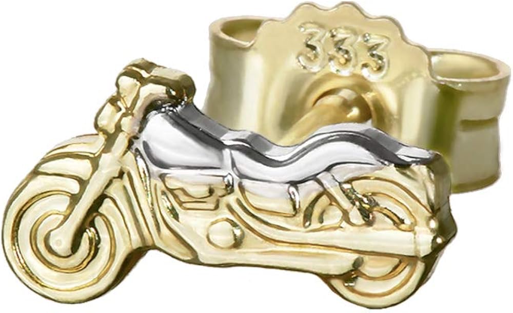 NKlaus Single Small Motorcycle gold alloy Stud Earrings Bicolour 8 * 4mm Earring 4834, 8 mm x 4,2 mm