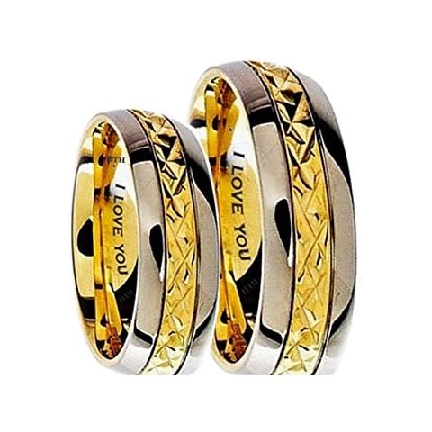 BestToHave His and Hers 7mm Engraved I Love You Classic Unisex Two Tone Wedding Engagement Comfort Fit Jewellery Band Ring Set (Available Sizes L - Z+4) Message Your Ring Sizes Via Amazon Cover