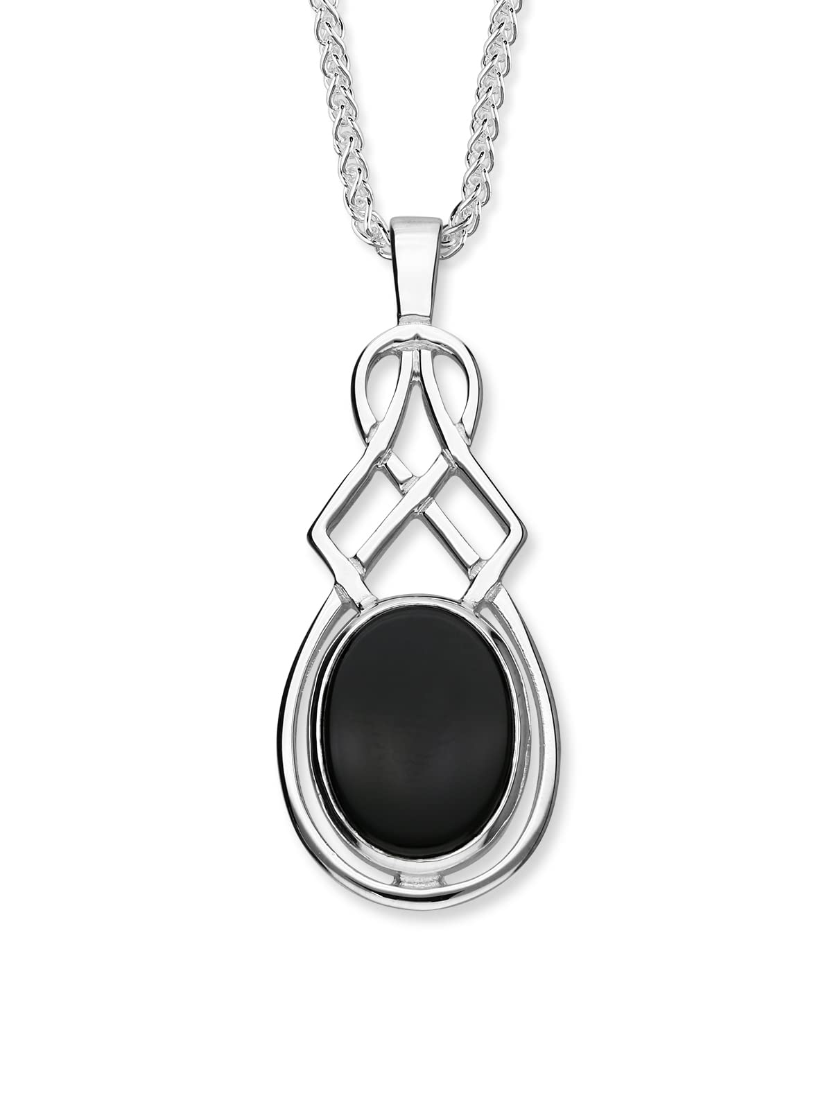 ORTAK 925 Sterling Silver Handmade Pendant Necklace | Celtic Knots Artwork | High Polished | Natural Gemstone Black Onyx | Fine Jewellery | Made In Scotland