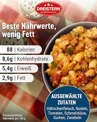 DREISTERN Cheeseburger Pfanne 280g I Mit Rindfleisch & Nudeln I Herzhaftes Fertiggericht in Mikrowellenschale I Lange Haltbarkeit dank natürlicher Konservierung I Hausmacher Qualität – Bild 4