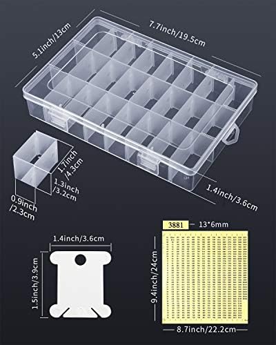 Pllieay 155pcs Cross Stitch Accessories Including Colored Embroidery Thread Bobbins Cross Stitch Organizer Box with 24 Grids and Floss Number Stickers for Embroidery Cross Stitch Jewelry Storage