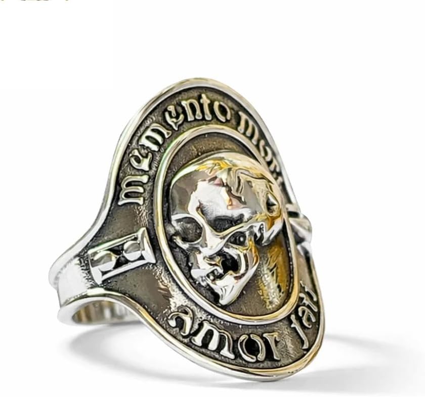 Oxidized Sterling Silver Memento Mori Ring - Skull & Flame, Handmade Stoic Ring