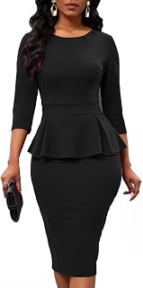 PerZeal Women's Ruched Bodycon Pencil Dress - Modest Work Office Church Teacher Business Midi Sheath Dress