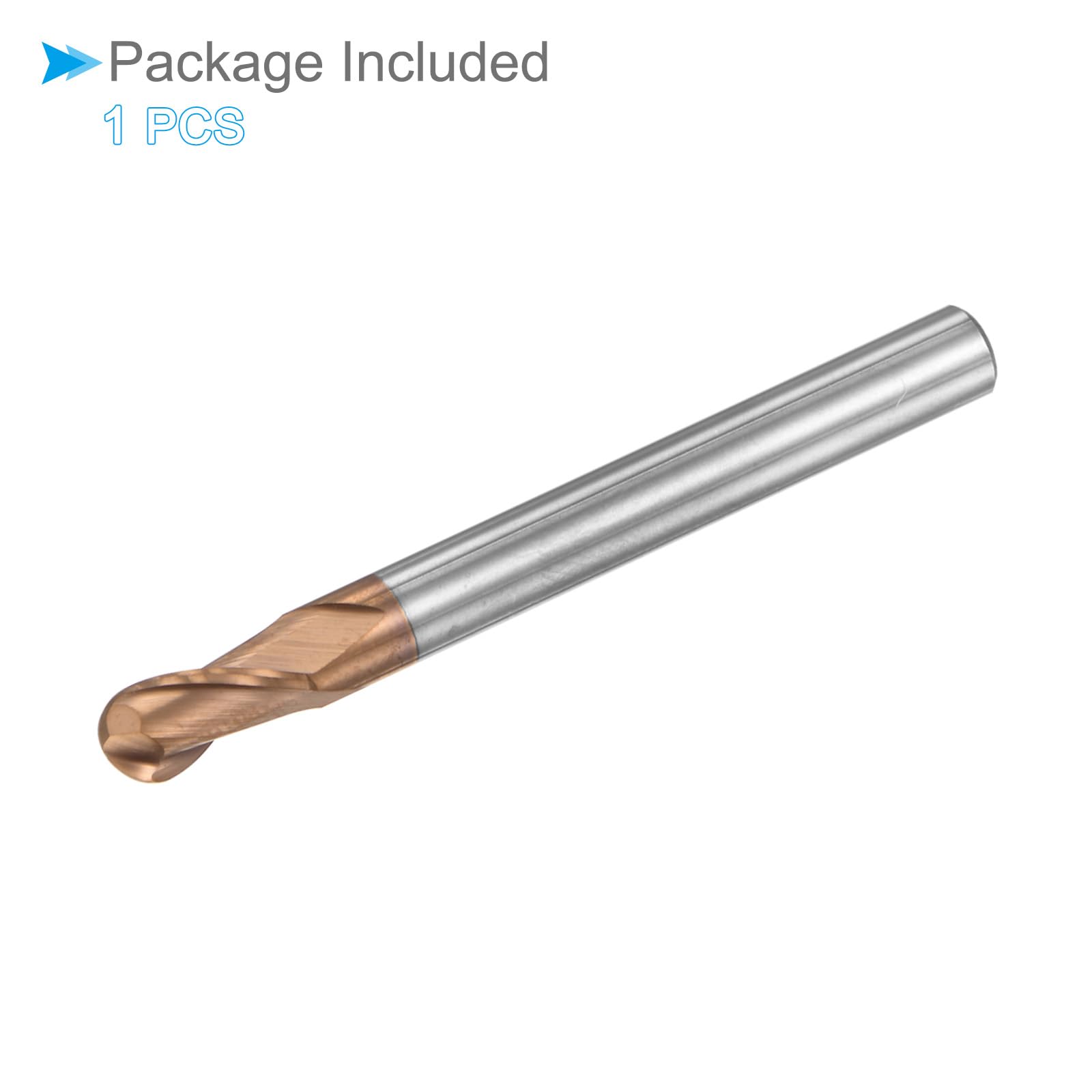 Boule Nez Extrémité Fraise, 2,5 mm Rayon 5 mm Tige 50 mm Longueur, AlTiN Revêtement M30 Tungstène Carbure 2 Flûtes Fraisage Cutter Mèche - (pour Inox Acier Durci Acier)