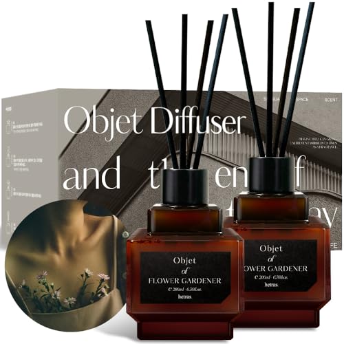 hetras Objet Diffuser Set (2 Pack, 6.7 fl oz Each), Flower Gardener -Green Floral Scent, Long-Lasting Home Fragrance for Everyday Living, Aesthetic Home Decor, Gift-Worthy, Decorative Reed Diffuser