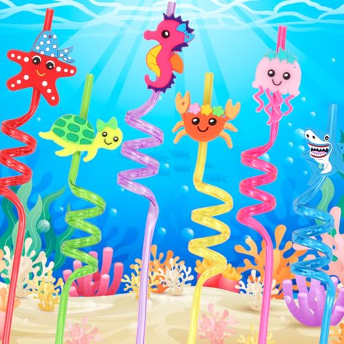 Miniatura 5 de Pajitas Para Niños, 10 Unidades, Reutilizables, Animales Marinos Con Cepillo De Paja, Pajitas De Cumpleaños Infantiles, Pajitas De Plástico Coloridas Como Accesorios De Fiesta Para Cumpleaños