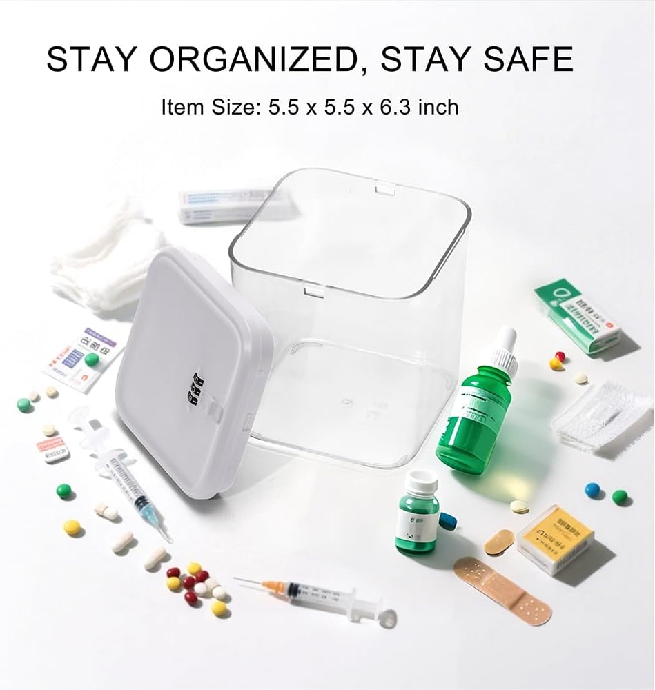 Clear Medicine Lock Box with code, Small Food Snack Phone medication Lock Boxes for Personal Items Combination Electronics Organizer,Phone Jail,Gaming Device Lockable Boxes