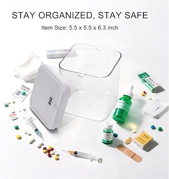 Lockable Storage Box,Medicine Lock Box Travel Case,Refrigerator Bin Container for Food,Medicines,Snacks,Locking Mobile Cell Phone Device Jail,Lockbox for Office,Home,School,Father Gift (Clear White)