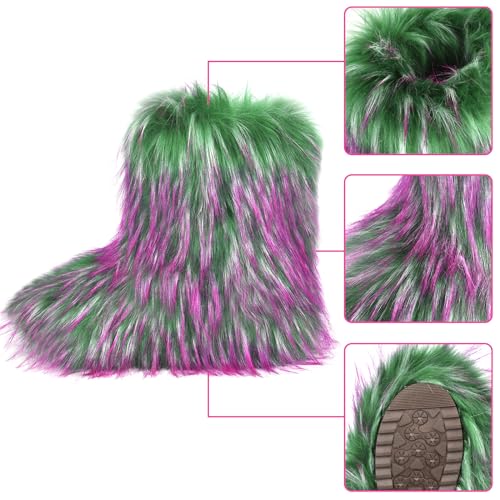 Image of Fashion Fur Boots,Flat Heel Comfy Plush Warm Snow Booties,2025 Winter Outdoors Furry Boots,Mid-Calf Faux fur Boot for Women.