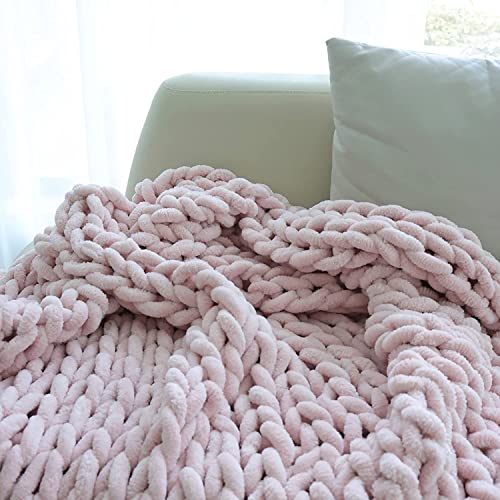 Maetoow Chenille Chunky Knit Blanket Throw （50×60 Inch）, Handmade Warm & Cozy Blanket Couch, Bed, Home Decor, Soft Breathable Fleece Banket, Christmas Thick And Giant Yarn Throws, Light Pink #TOP4