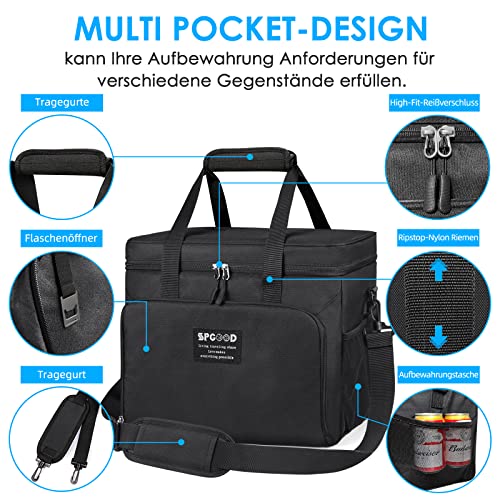 SPGOOD Kühltasche 20/30/40L Thermotasche Picknicktasche Groß Isoliert Faltbar Gefriertasche Warmhaltetasche Lunchtasche Tiefkühltasche Cooler Bag Einkaufstasche für Strand/Camping/BBQ (Schwarz 30L) 2
