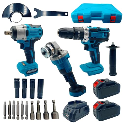 Kit de herramientas profesionales de 88 V, maletín, destornillador, amoladora angular y taladro de impulsos, 2 baterías, 14 puntas, kit 3 en 1