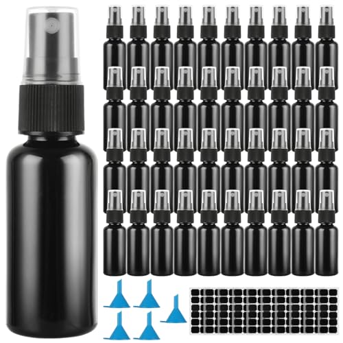 60 Pcs Small Spray Bottle Bulk, 30ML 1Oz Black Empty Spray Bottles Plastic Fine Mist Spray Bottles with Cap & Funnel, Small Refillable Sprayer Liquid Containers for Perfume, Cleaning, Essential Oil