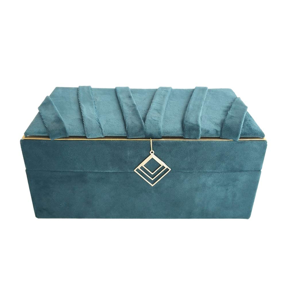 SlivyFlannel Vintage Jewelry Treasure Chest Box with Mirror - European Rectangle Gold Edge Trinket Case, Exquisite Stylish Earrings/Necklace/Ring Holder, Dark Green, 8.74"