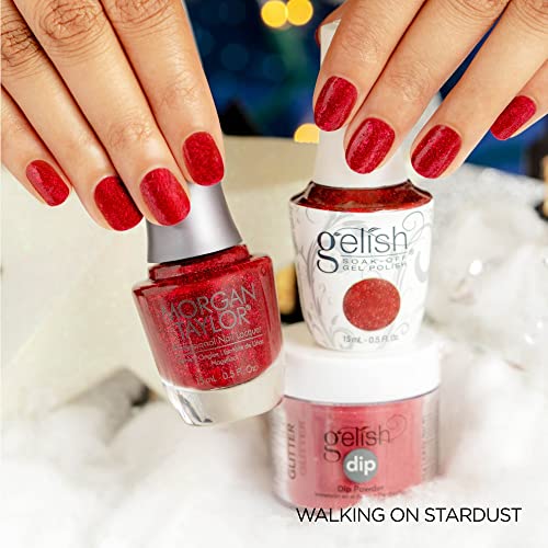 Uñas rojas para eventos con Gelish Walking On Stardust purpurina 2