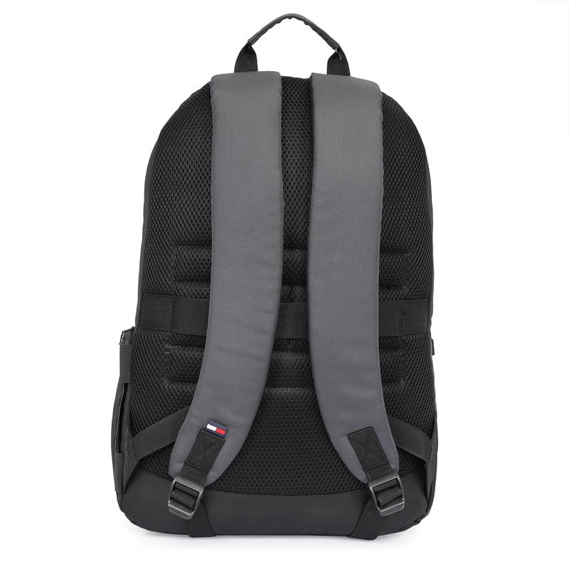 Image of Tommy Hilfiger Bradenton Unisex Casual Backpack - Black+Granite Grey | 23 Capacity | Polyester | Padded & Adjustable | No. Of Compartment: 2 | Zipper Closure