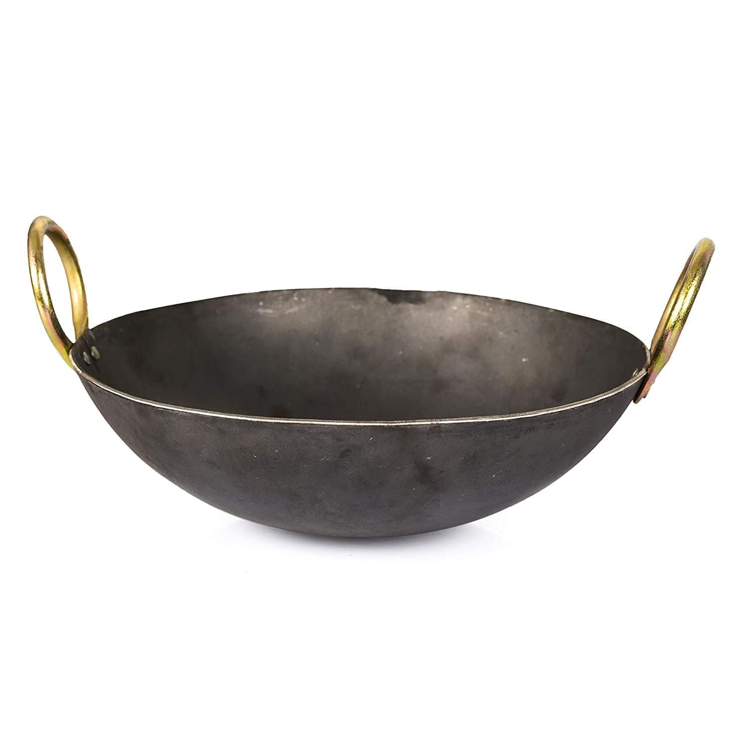 VISMAY'S Pure Iron Kadhai Wok Frypan Lohe ki Kadai 4 Litre 12 Inch Handmade Smooth Edges Heavy Bottom Food Grade Iron Riveted Handles Metal Spoon Friendly Dishwasher Safe