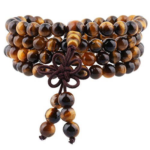 mookaitedecor Edelstein elastisches Armband mit 108 Perlen, Buddhistische Tibetische Gebetskette, Buddha Mala Kette Halskette für Kristall Reiki Chakra & Heilung Cover