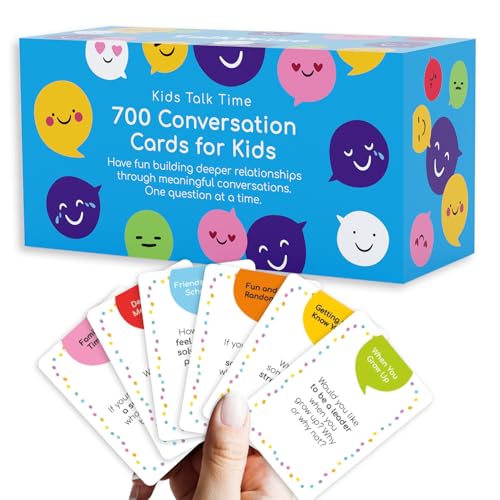 Image of TALKWISE 700 Conversation Cards for Kids, Fun Kids Conversation Starter Cards for Kids, Teens, Family Night, Dinner, Play Conversation Games, Color-Coded Across 6 Topics, Take Anywhere
