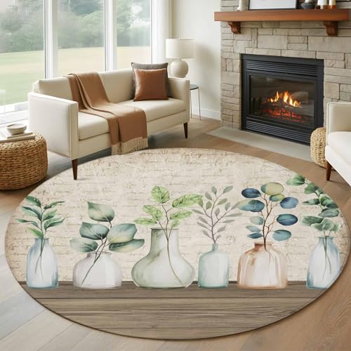 Bottles and Plants Round Rug 5ft Washable Circle Kitchen Rugs