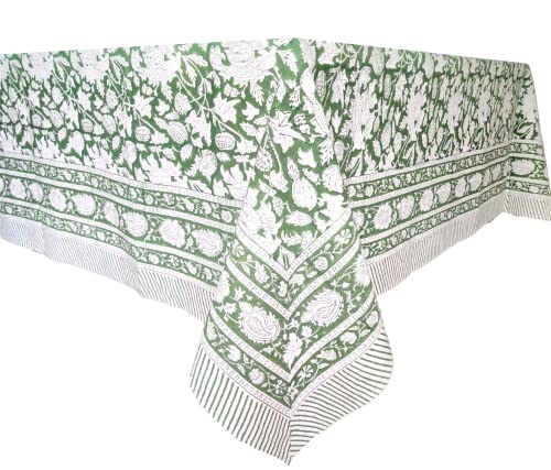 Atosii Meraki Green 100% Cotton Fall Tablecloth, Handblock Print Rectangle Table Cover For Kitchen Dining Linen I Parties, Thanksgiving, Christmas, Wedding, Table Cloth Fall Decor 60 X 90 Inches #TOP1