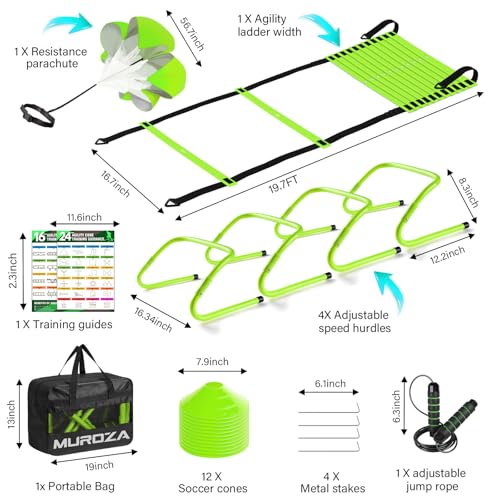 Agility Ladder Speed Training Equipment Set-20 ft Agility Ladder, 12 Soccer Cones, 4 Hurdles, Jump Rope, Running Parachute, Basketball Football Soccer Training Equipment for Youth, Adults - Image 3