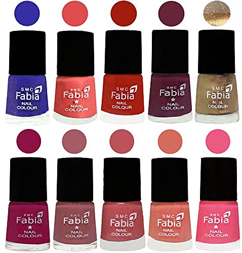 Image of SMC Fabia ALL IN ONE (PACK OF 10), Long Lasting Glossy Nail Polish, 6 ml Each, All Vibrant Colours,01797