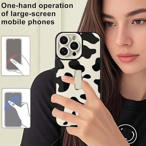 Image of for iPhone 16 Pro Max Case with Finger Strap Holder, Cute Cool Cow Print Pattern Design for Women Men, Shockproof Anti Scratch Hand Kickstand Protective Cover, White