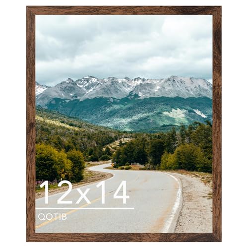 QOTIB 12x14 Picture Frame Deep Brown for Wall Hanging, Wood 12 x 14 Frame Photo Frame for Wall Horizontally or Vertically, Deep Brown, 1 Pack