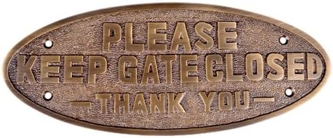 Adonai Hardware Oval Please Keep Gate Closed Brass Door Sign (Antique Brass)