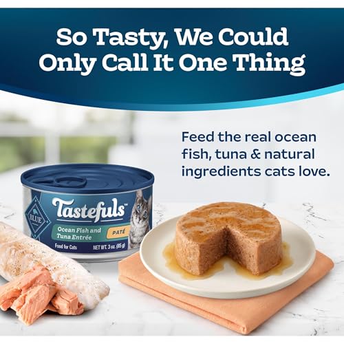 Image of Blue Buffalo Tastefuls Wet Cat Food Pate, Made with Natural Ingredients | Ocean Fish and Tuna Entree, 3-oz. Cans (24 Count)