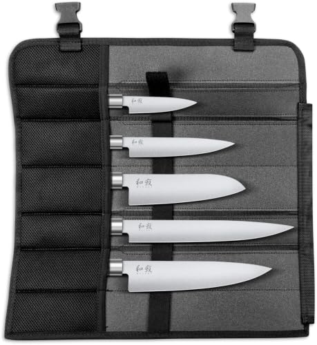 KAI Wasabi Black Ensemble de Sacs de Couteaux - Couteau Utilitaire 10 cm et 15 cm, Santoku 16,5 cm, Couteau de Chef 20 cm, Couteau à Jambon 23 cm - acier inoxydable poli 6A/1K6 58 (±1) HRC