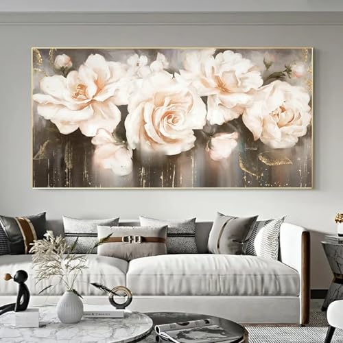 Toile abstraite avec fleurs grand format prête à suspendre décoration maison 80x160 - 5
