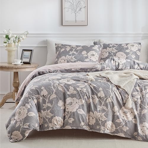 Lekesky Bettwäsche 220x240, Bettwäsche 3teilig Bettbezug, Pfingstrose Blumenmuster Bettwäsche Set 220x240 Mikrofaser mit Kopfkissenbezug mit...