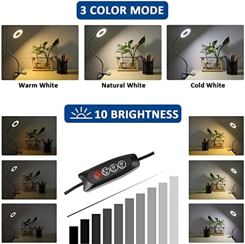 USB Clip On Headboard Lamp for Reading, 48 LEDs, 3 Colour Changing & 10 Brightness, Clamp Bedside Lamp for Bed Kids, LED Tattoo Lamp, Flexible Desk Lamp for Eyelash Extensions (Silver)