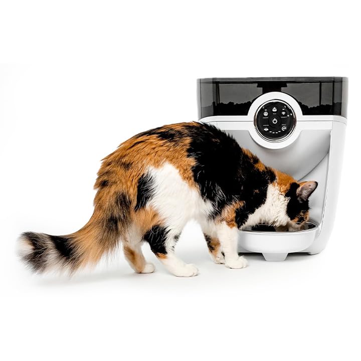 Feeder-Robot by Whisker White with Smoke-Grey Hopper; Smart Automatic Pet Feeder Feed Your Cat or Dog from Anywhere Designed & Assembled in USA