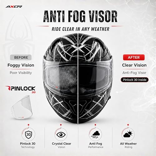 Image of Axor Apex Marvel Spiderman Full Face Bike Helmet -ECE, ISI & DOT Certified, High Impact ABS Shell, Advanced Ventilation, Anti-Scratch Visor, Premium Comfort Fit - Black, L