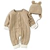 Haokaini Pasgeboren Baby Gebreide Trui Romper Outfit Jumpsuit Met Warme Muts