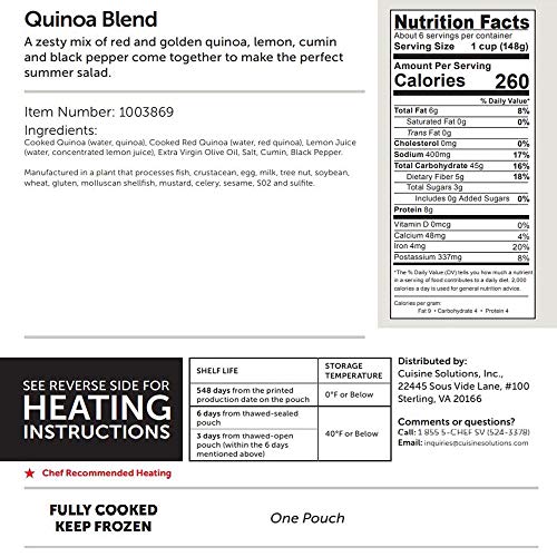 Cuisine Solutions - Fully Cooked Sous Vide - Quinoa Blend (One - 32 Ounce Pouch) (8 Servings) - Gourmet Meal Side Dish