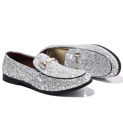 COSIDRAM Men's Glitter Dress Shoes Metallic Sequins Tuxedo Luxury Gold Buckle Loafers Slip-on Wedding Party Shoes3