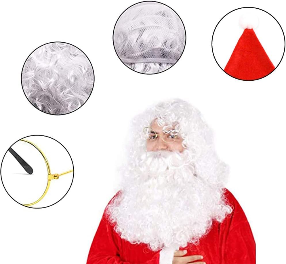 Set De 4 Accesorios De Papá Noel – Peluca, Barba, Gafas Y Guantes Para Disfraz De Navidad Adulto