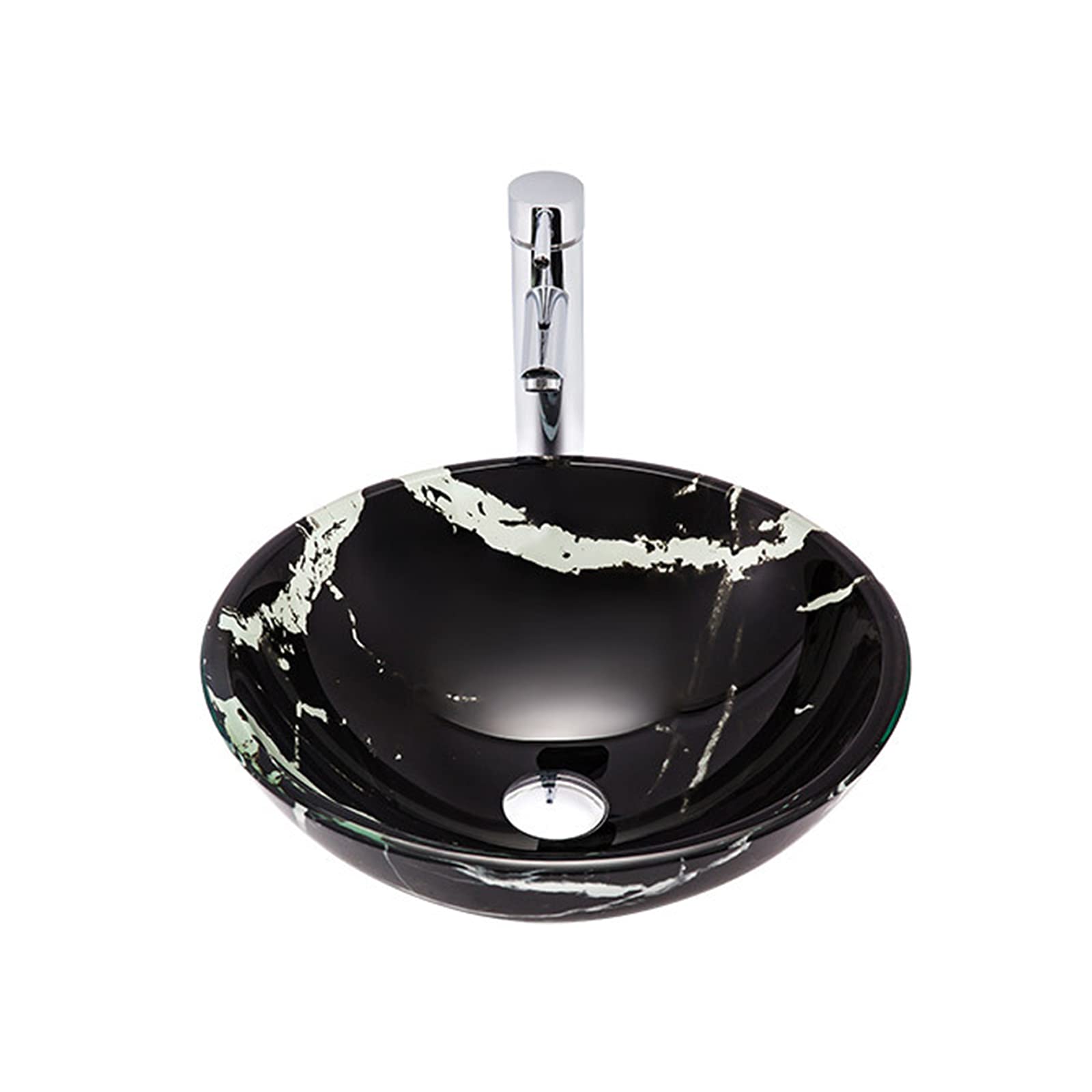 ASerZenith Tempered Glass Bathroom Vessel Sink, Bathroom Wash Basin With Waterfall Faucet And Pop Up Drain Counter Top Installation