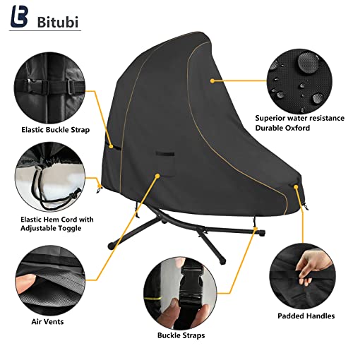 Bitubi 73 Inch Patio Hanging Chaise Lounge Cover - Classic Black 600D Tough Canvas Heavy Duty Waterproof Outdoor Curved Steel Hammock Chaise Lounge Chair Swing Cover #TOP2
