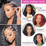 BLACROSS 13x6 Deep Wave Lace Front Wigs Human Hair 32 Inch 180 Density Deep Part Curly Lace Front Wigs Human Hair Pre Plucked Glueless Transparent Lace Frontal Wig Pre Plucked with Baby Hair - Image 4