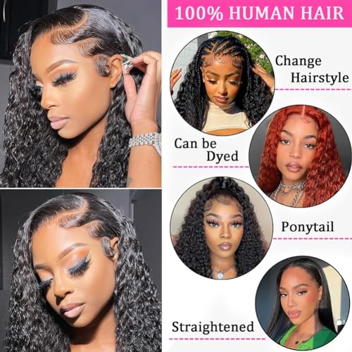BLACROSS 13x6 Deep Wave Lace Front Wigs Human Hair 32 Inch 180 Density Deep Part Curly Lace Front Wigs Human Hair Pre Plucked Glueless Transparent Lace Frontal Wig Pre Plucked with Baby Hair - Image 5