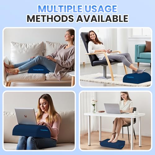Image of TranquilRelax Foot Rest for Under Desk at Work, Gaming Accessories Foot Stool with 3 Adjustable Heights & Washable Cover, Comfortable Office Desk Accessories, Footrest for Office, Home and Car (Blue)