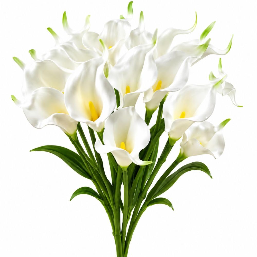 DawnRays Calla Lily Artificial Flowers Bunch for Home Decoration – Elegant Lily Bouquet with Stems for Vase, Home Decor, Wedding, Party & Living Room Styling (1, White)-image-19